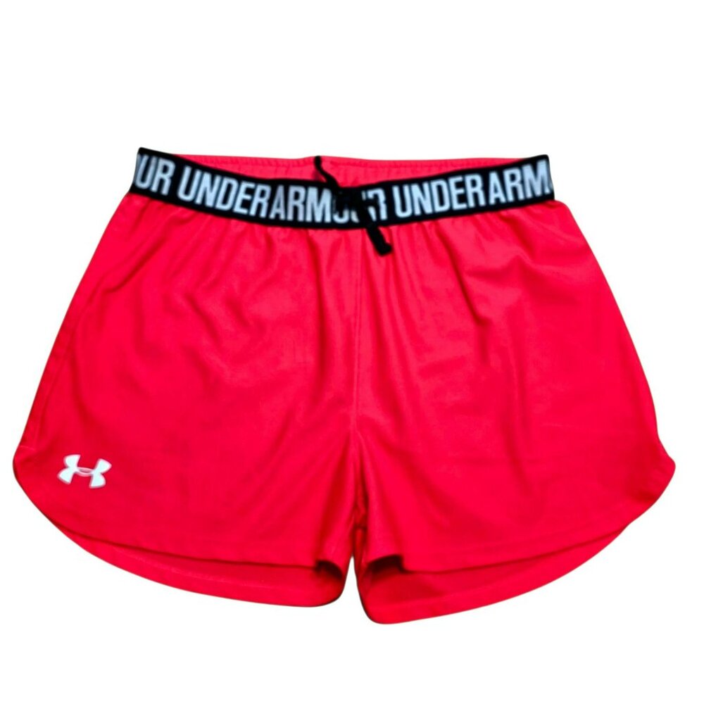 Under Armour Athletic Shorts Girls YLG Neon Coral Pink HeatGear Play Up Loose